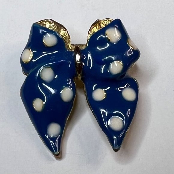 Vintage Blue White Polkadot Bow Enamel Pin - Picture 2 of 4